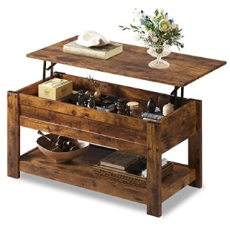 Rustic lift-top coffee table with storage and decor items