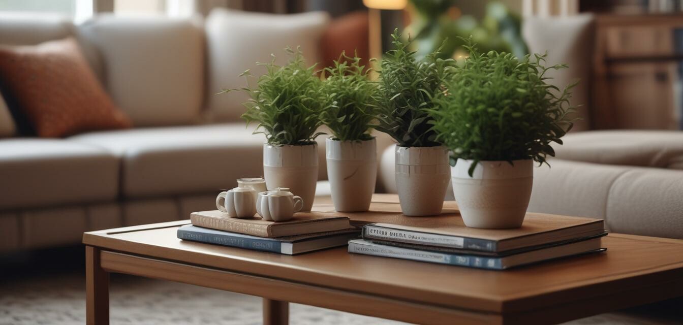 Styled coffee table in a cozy living environment