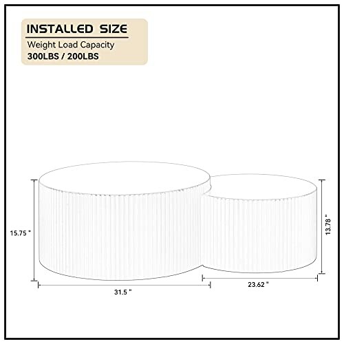 Diagram showing table dimensions and weight capacity of 300lbs/200lbs.