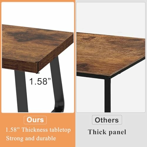 Comparison of two tabletops showing thickness and durability differences.