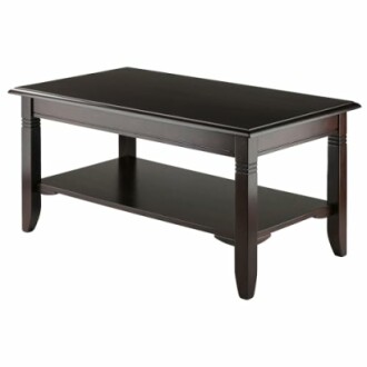 Dark wooden coffee table with lower shelf