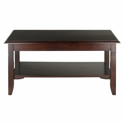 Rectangular wooden coffee table with lower shelf.